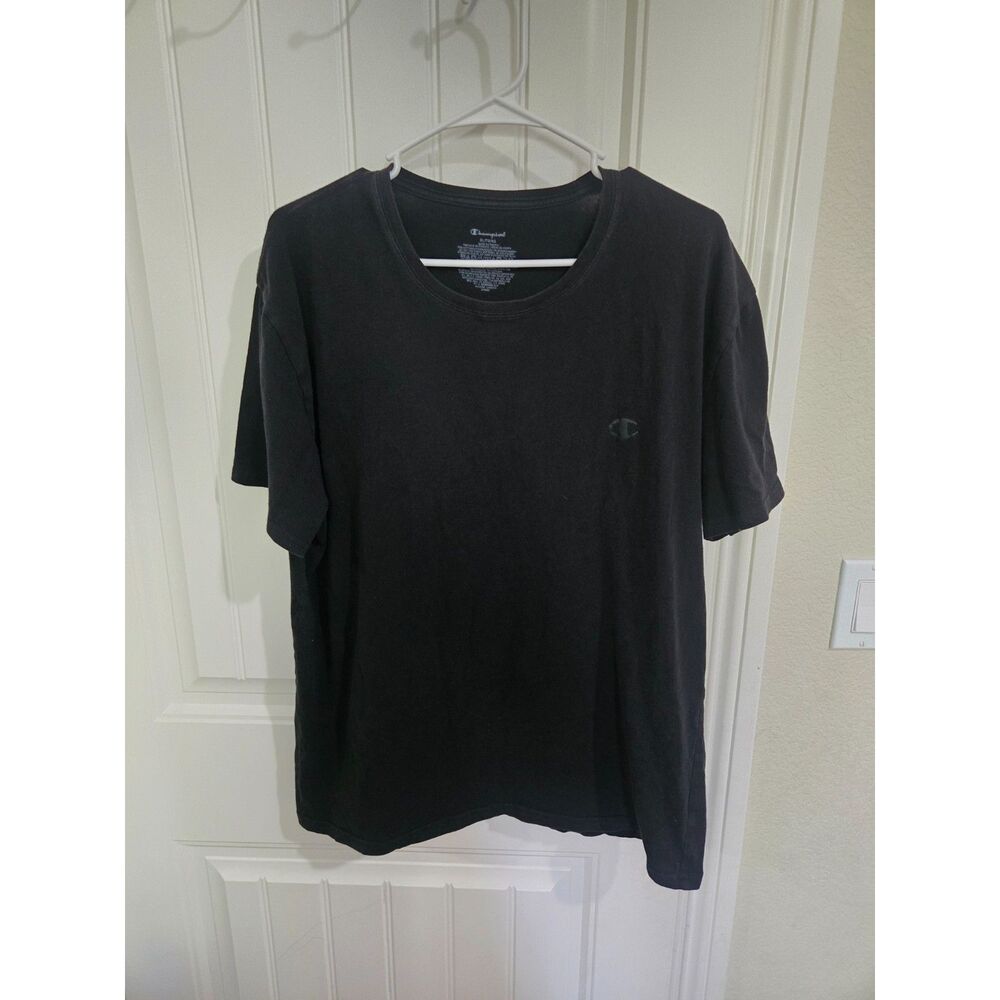Champion Men’s XLT Black Short Sleeve T-Shirt Tonal Chest Logo Crew Neck